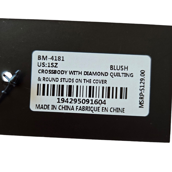 Badgley Mischka Diamond Quilted Crossbody Purse, Blush - Picture 6 of 6